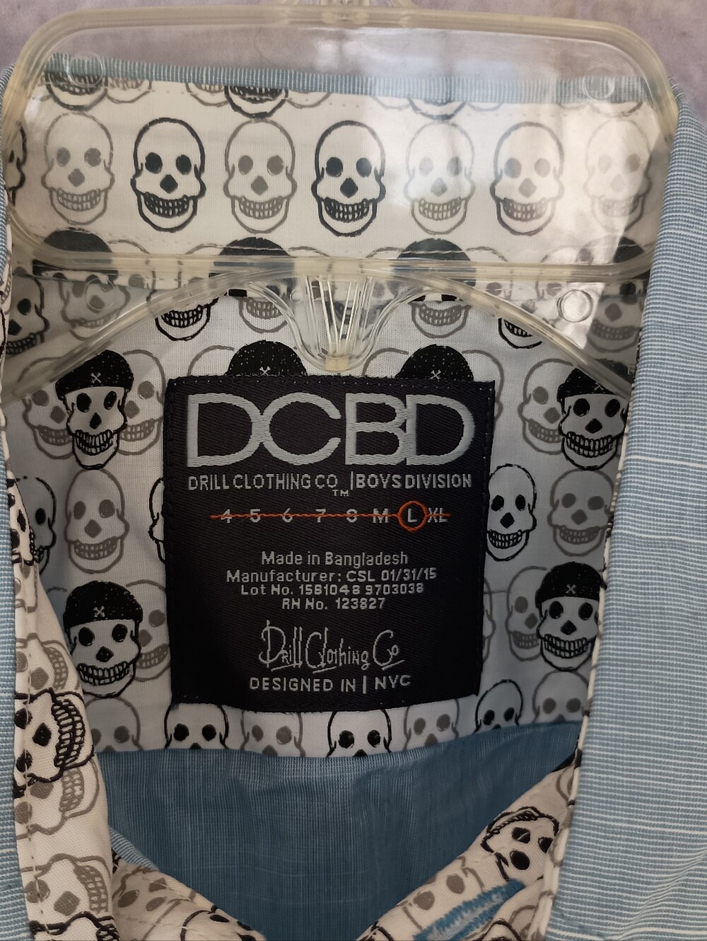 DCBD Drill Clothing Co Boys Skull Trim Button Front Shirt NWT Light Blue - Picture 6 of 8